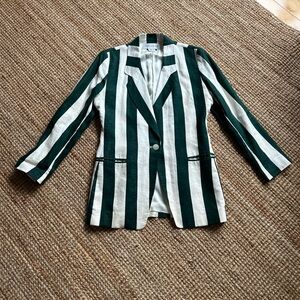 Jones New York Green and White Vertical-Stripe Blazer